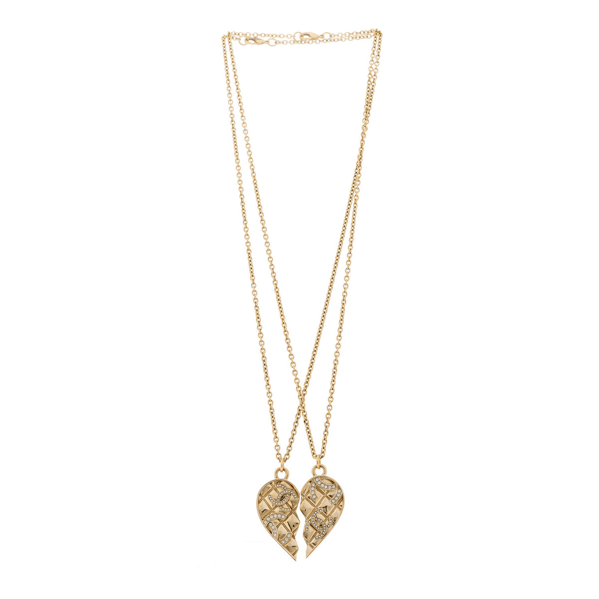 Crystal Gripoix Clover Heart CC Friendship Necklace Set Gold Multicolor