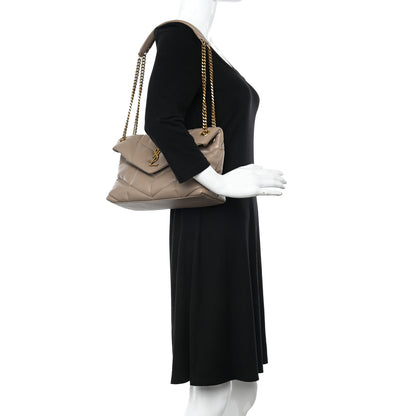 Saint Laurent Lambskin Quilted Small Loulou Puffer Monogram Chain Satchel Dark Beige 2 of 9