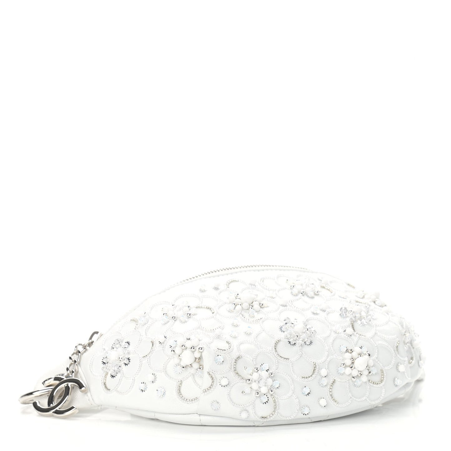 Calfskin Crystal Beads Embellished Belt Bag White