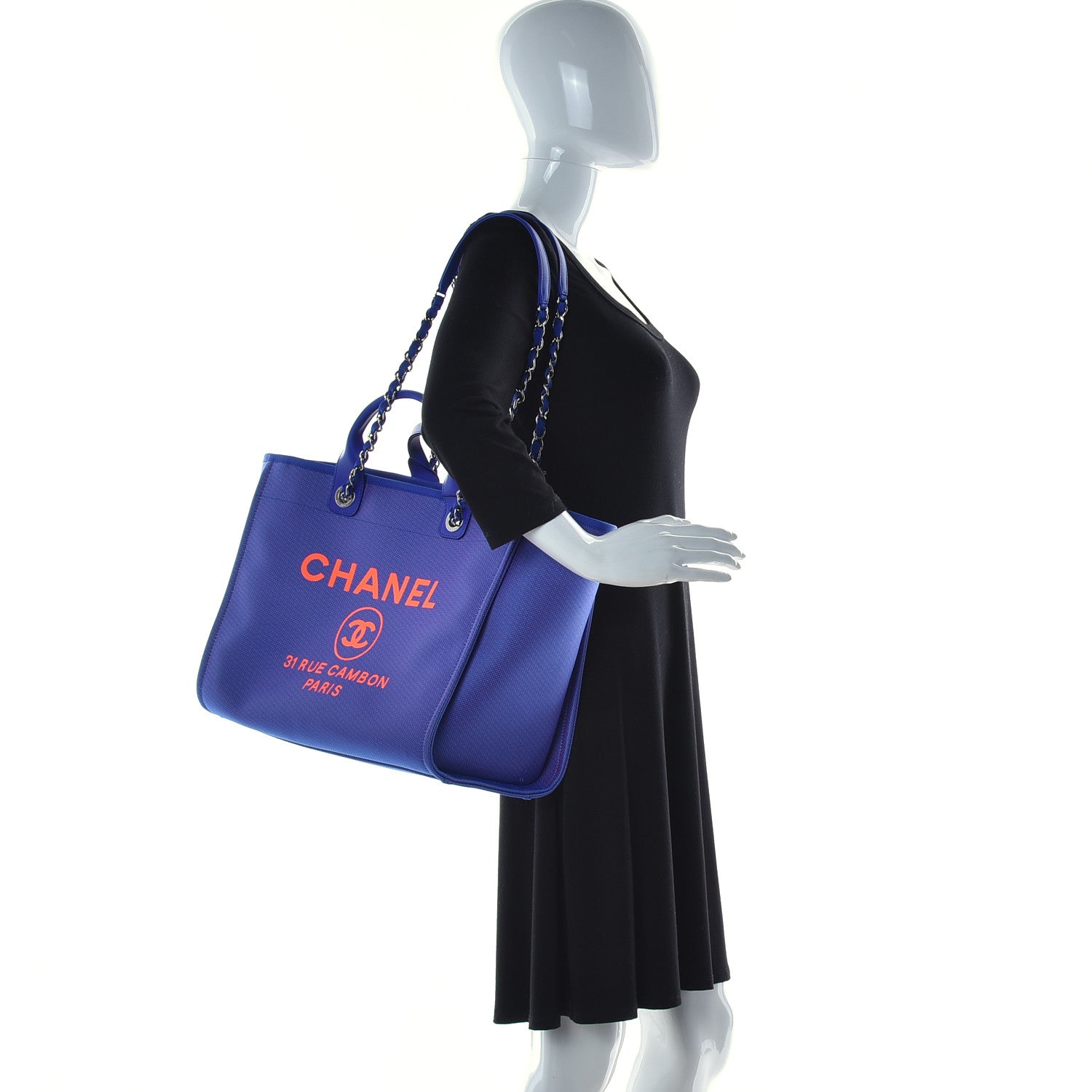 Chanel Mixed Fibers Medium Deauville Tote Blue Orange 3 of 10