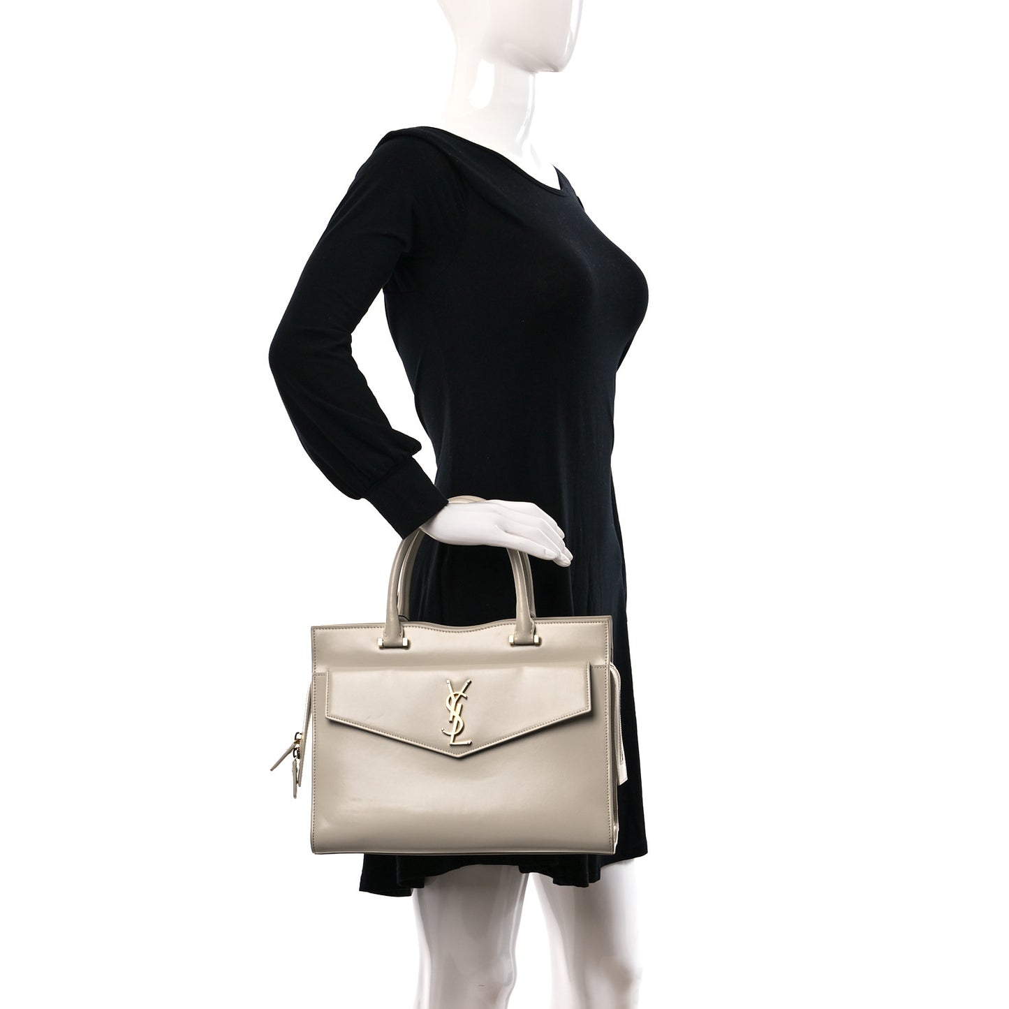 Shiny Calfskin Medium Uptown Tote White