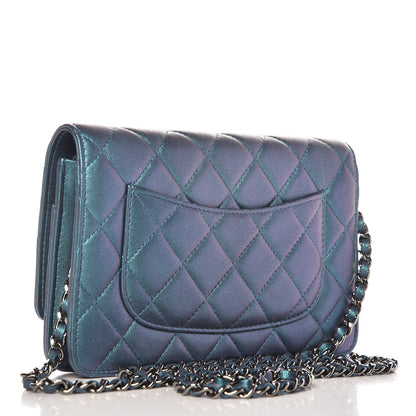 Chanel Iridescent Lambskin Quilted Wallet On Chain WOC Turquoise 3 of 9