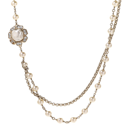 Chanel Pearl Crystal CC Camellia Express Long Necklace Gold 1 of 7