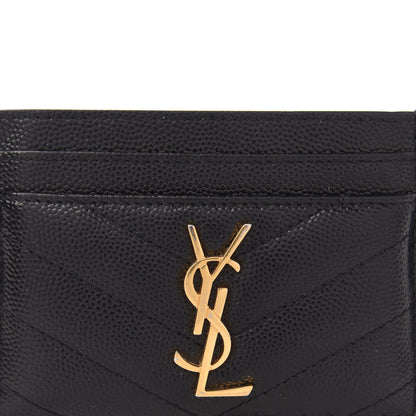 Saint Laurent Grain De Poudre Matelasse Chevron Monogram Credit Card Case Black 8 of 9
