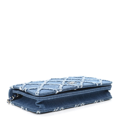 Chanel Frayed Denim Quilted Wallet On Chain WOC Blue 3 of 9