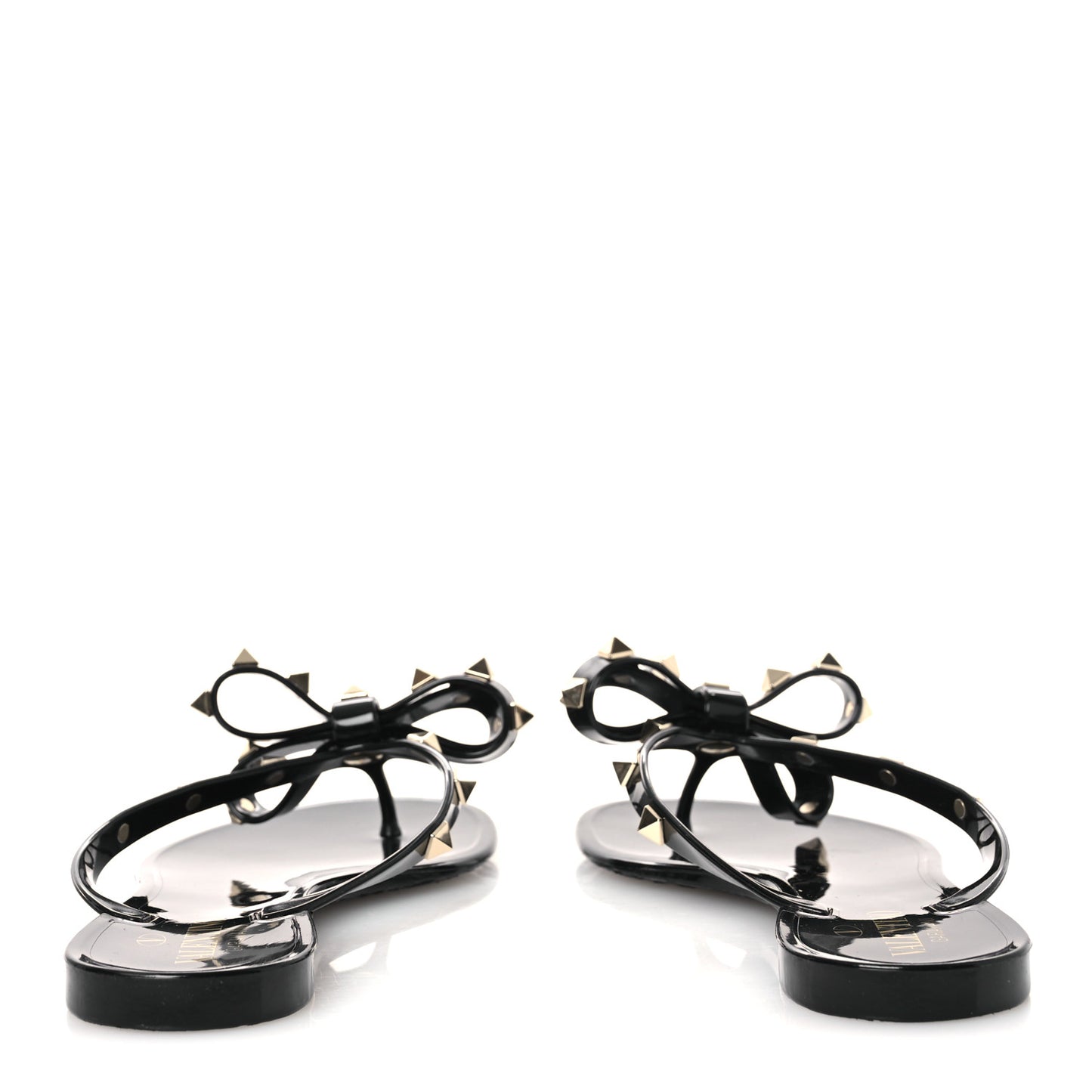 PVC Jelly Rockstud Bow Thong Sandals 38 Black