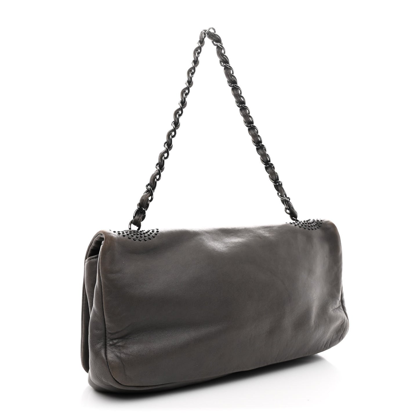 Lambskin Studded CC East West Flap Grey