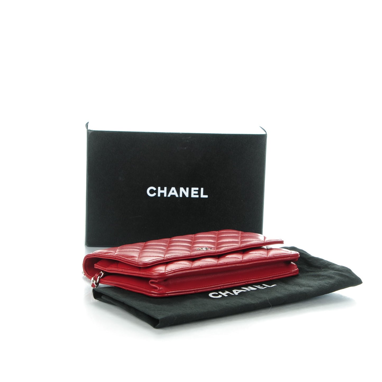 Lambskin Quilted Wallet On Chain WOC Red