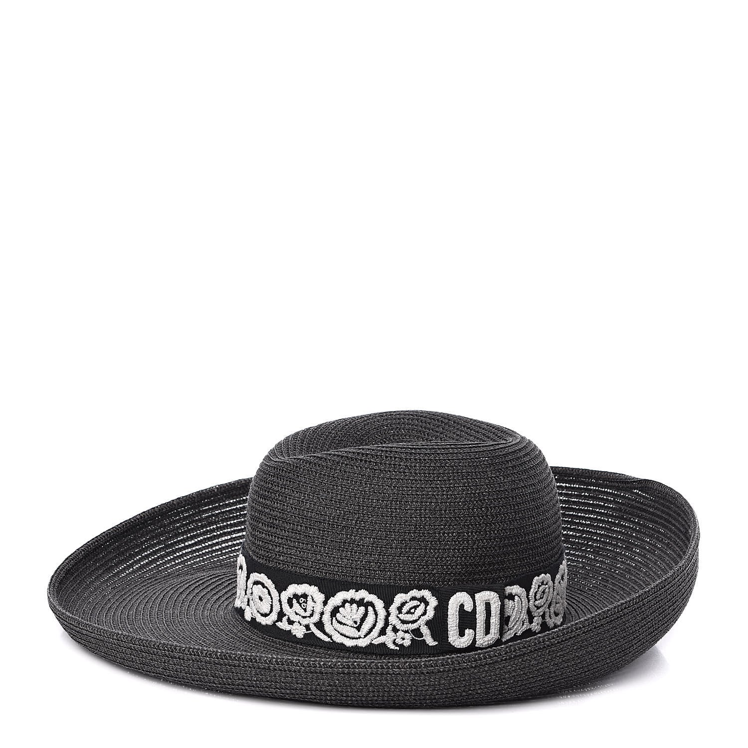 Christian Dior Straw Mexican Daytime Roses Hat Black 1 of 5