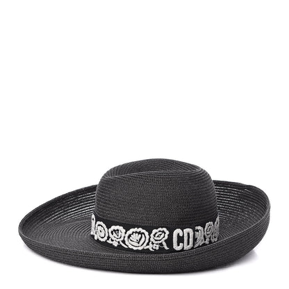 Christian Dior Straw Mexican Daytime Roses Hat Black 1 of 5