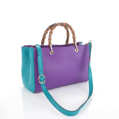 Gucci Pebbled Calfskin Medium Bamboo Shopper Tote Violet Parma 3 of 7