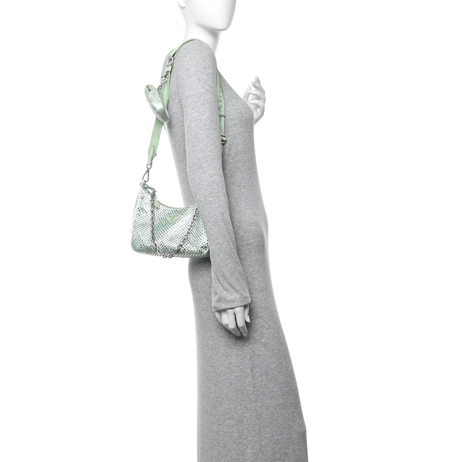 Prada Satin Crystal Re-Edition 2005 Shoulder Bag Acqua 2 of 9