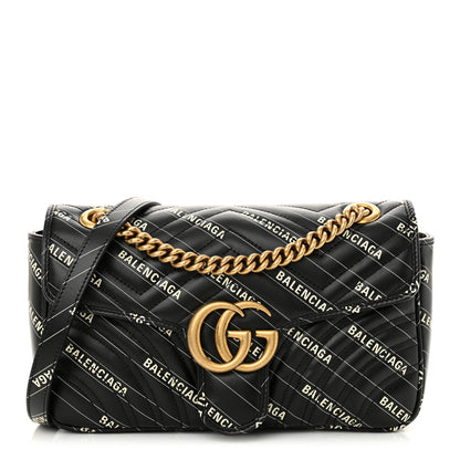 Gucci X BALENCIAGA Calfskin Matelasse Logo Print Small GG Marmont Shoulder Bag Black 1 of 11