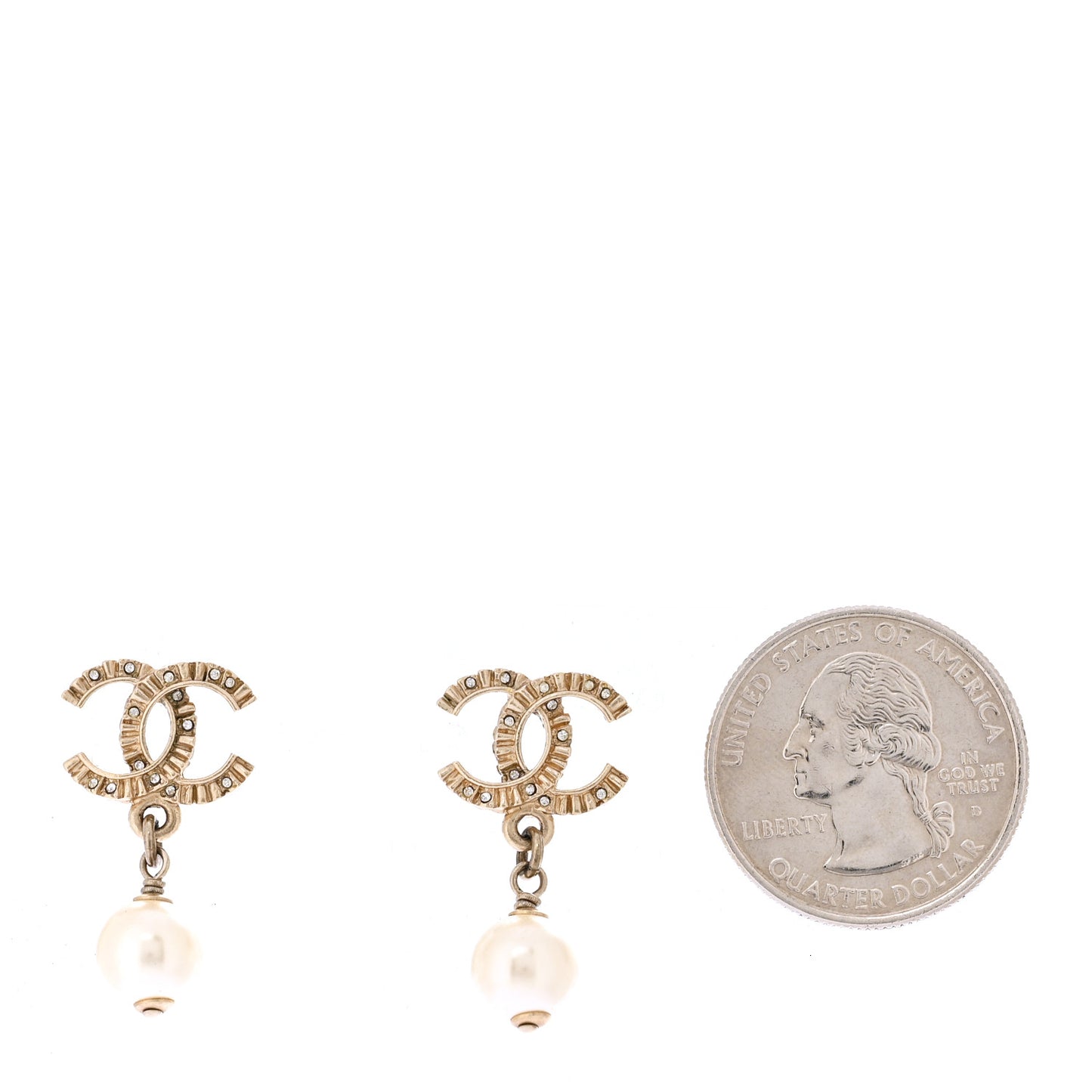 Crystal Pearl CC Drop Earrings Gold