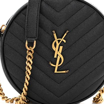Saint Laurent Grain De Poudre Matelasse Chevron Quilted Round Vinyle Camera Bag Black 7 of 9
