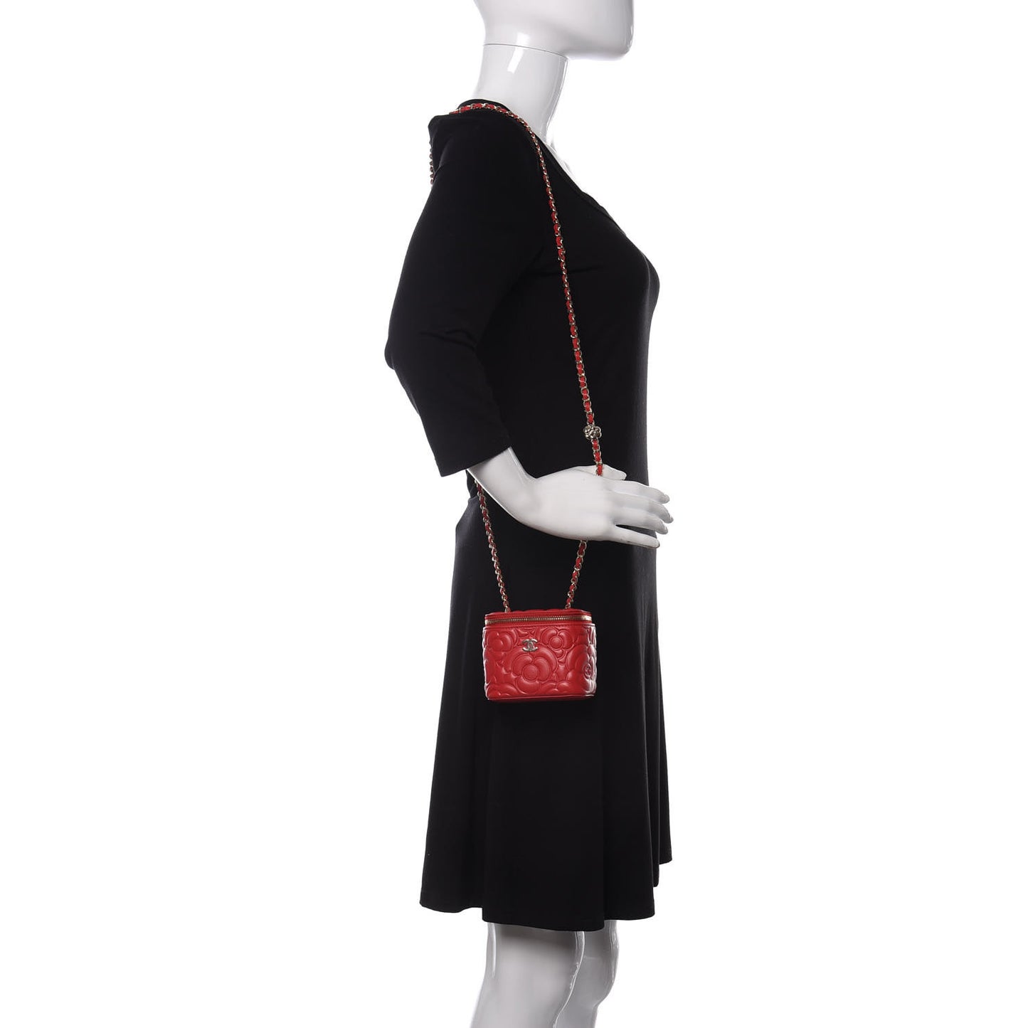 Lambskin Camellia Embossed Mini Vanity Case With Chain Red