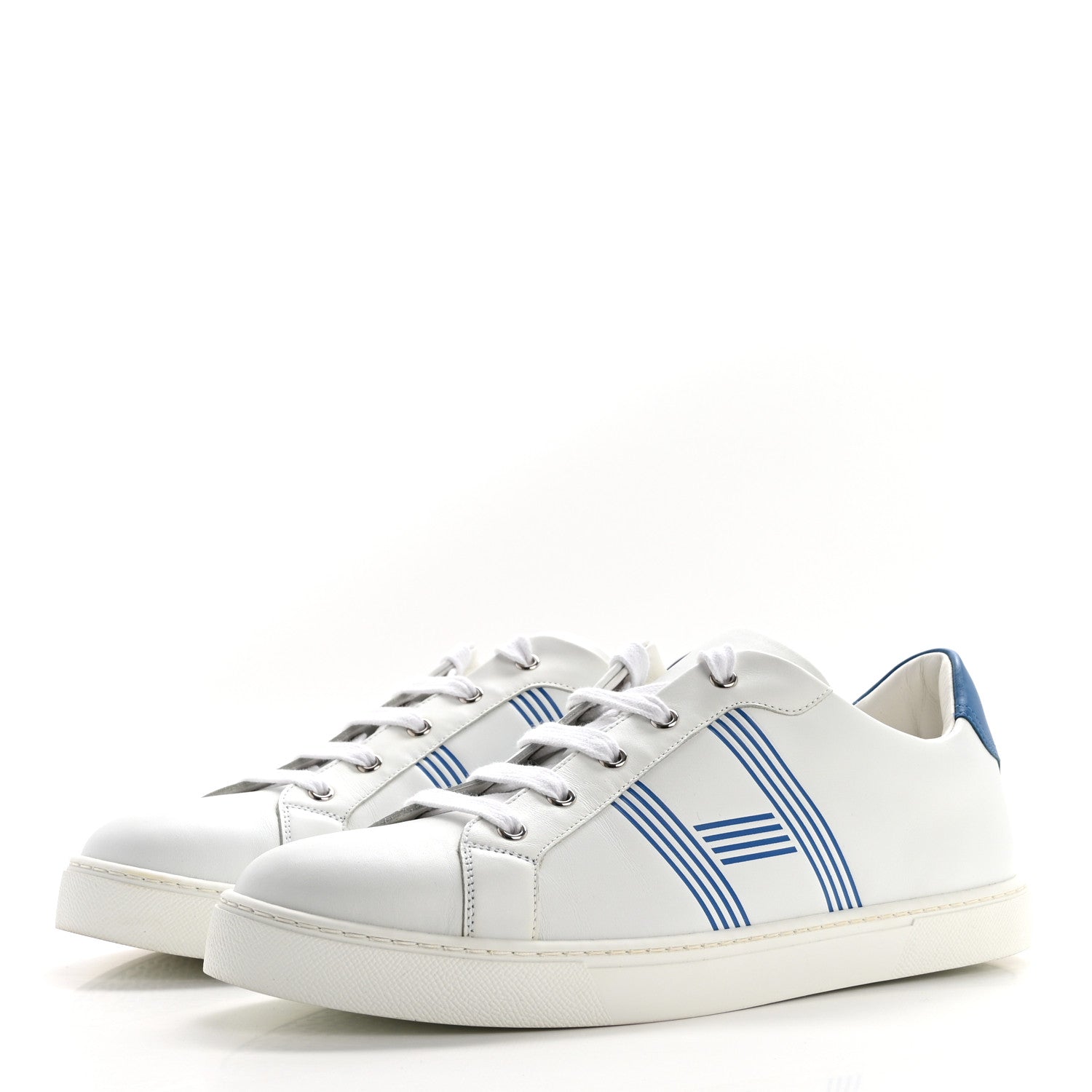 Hermes Calfskin Mens Advantage Sneakers 44 White Blue 3 of 9