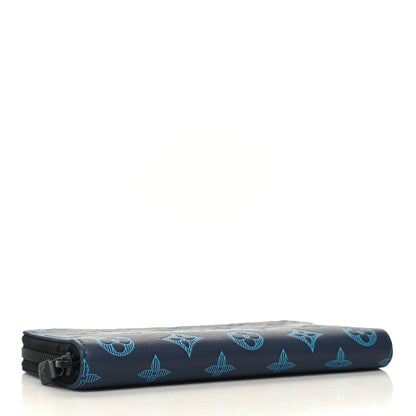 Louis Vuitton Calfskin Monogram Shadow Vertical Zippy Wallet Blue 4 of 10