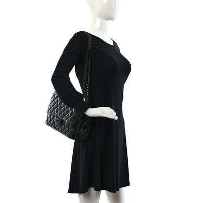 Chanel Shiny Distressed Calfskin Quilted Jumbo Double Flap So Black 2 of 9