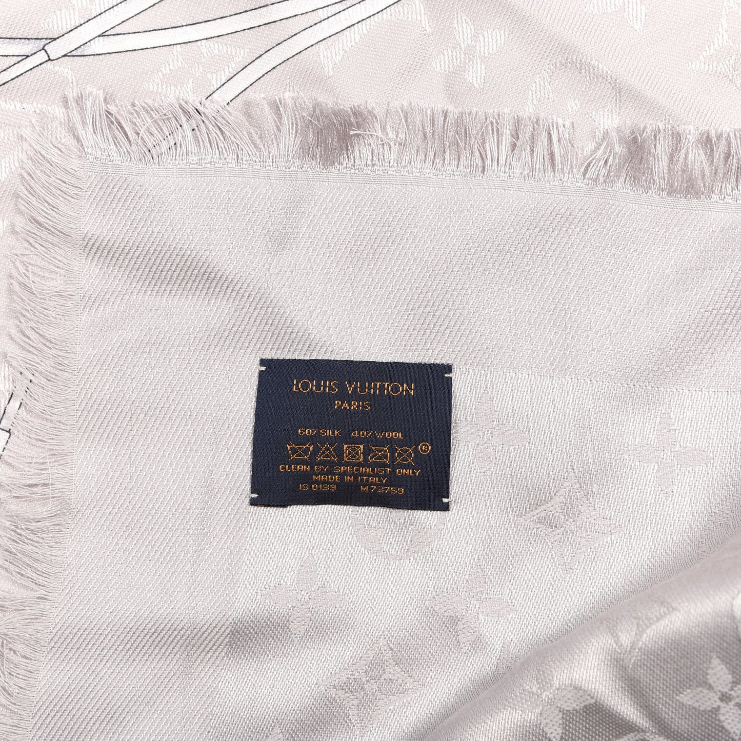 Silk Wool Monogram Archlight Trompe L'oeil Shawl Grey