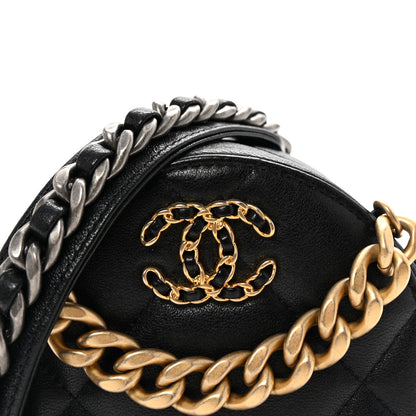 Chanel Shiny Goatskin Quilted Chanel 19 Round Clutch With Chain Black 8 of 10
