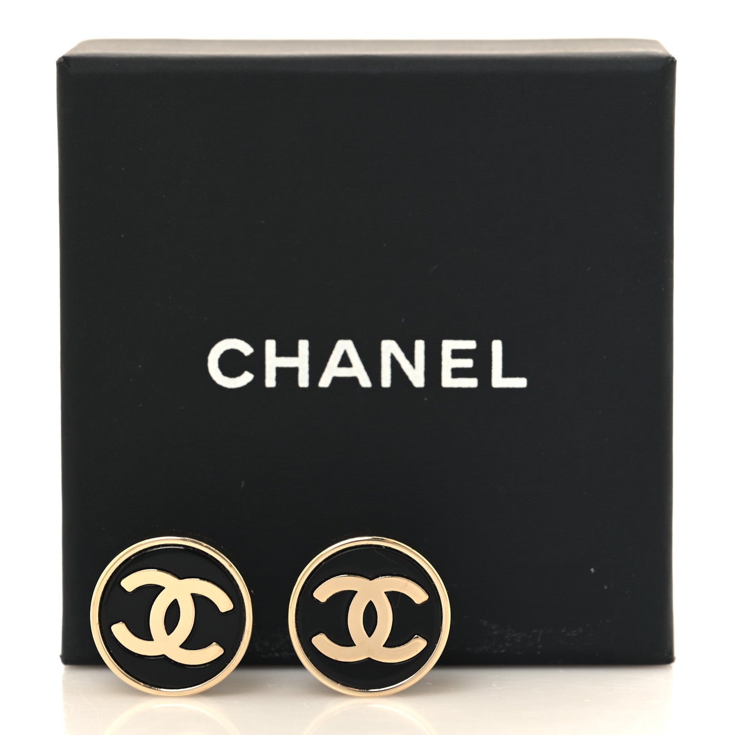 Chanel Resin CC Round Earrings Gold Black 5 of 5