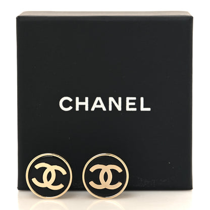 Chanel Resin CC Round Earrings Gold Black 5 of 5