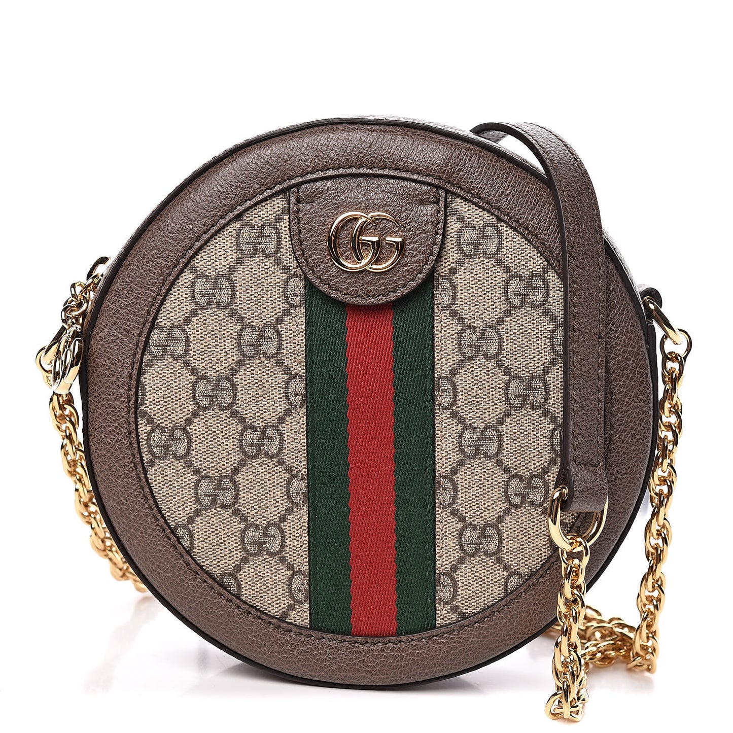 GG Supreme Monogram Web Mini Ophidia Round Shoulder Bag Brown