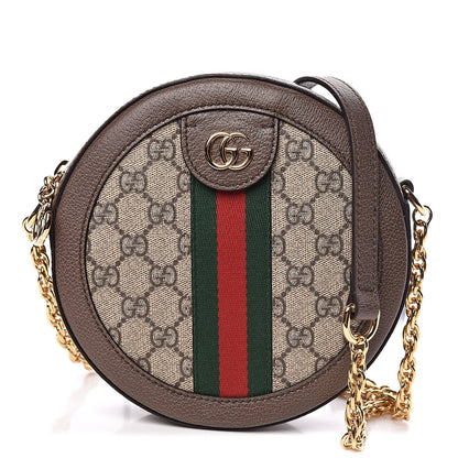 Gucci GG Supreme Monogram Web Mini Ophidia Round Shoulder Bag Brown 1 of 11