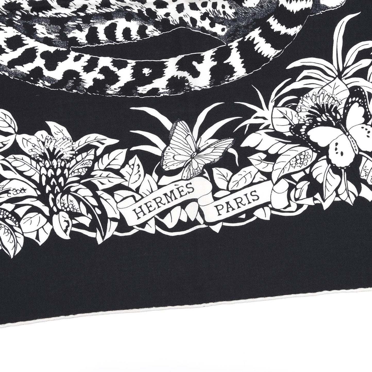 Cashmere Silk Jungle Love Tattoo Shawl 140 Bleu Black White
