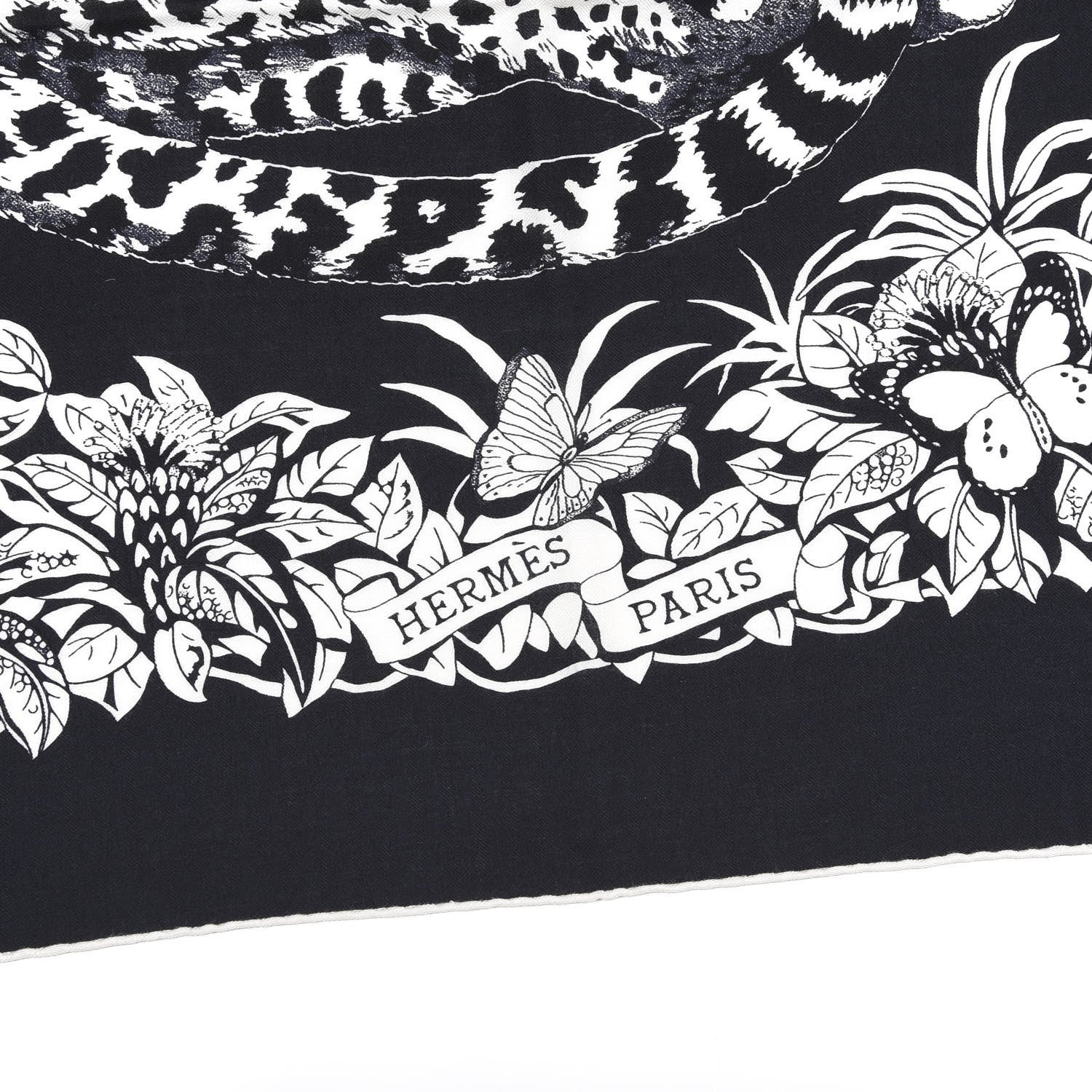 Hermes Cashmere Silk Jungle Love Tattoo Shawl 140 Bleu Black White 2 of 5