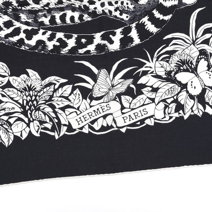 Hermes Cashmere Silk Jungle Love Tattoo Shawl 140 Bleu Black White 2 of 5