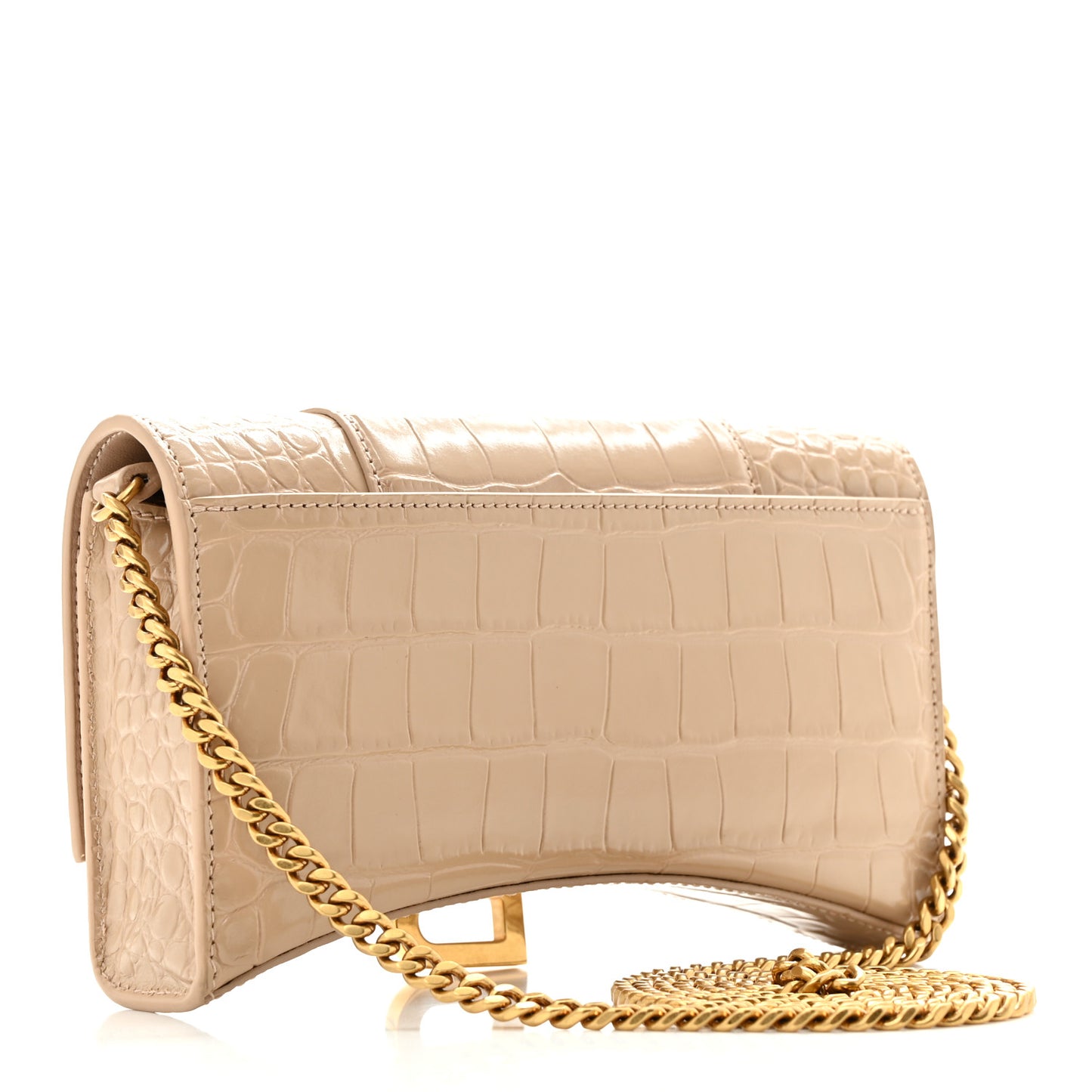 Shiny Calfskin Crocodile Embossed Hourglass Chain Bag Nude Beige