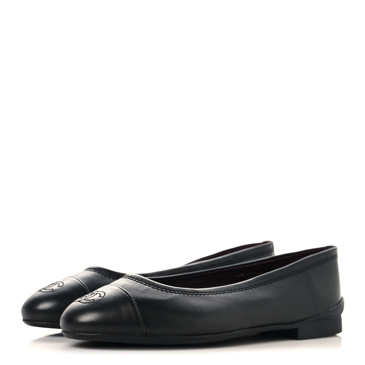 Lambskin Cap Toe CC Uniform Ballerina Flats 37 Black