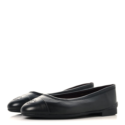 Chanel Lambskin Cap Toe CC Uniform Ballerina Flats 37 Black 4 of 9
