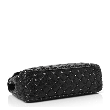 Valentino Garavani Craquele Nappa Large Rockstud Spike Shoulder Bag Black 4 of 10