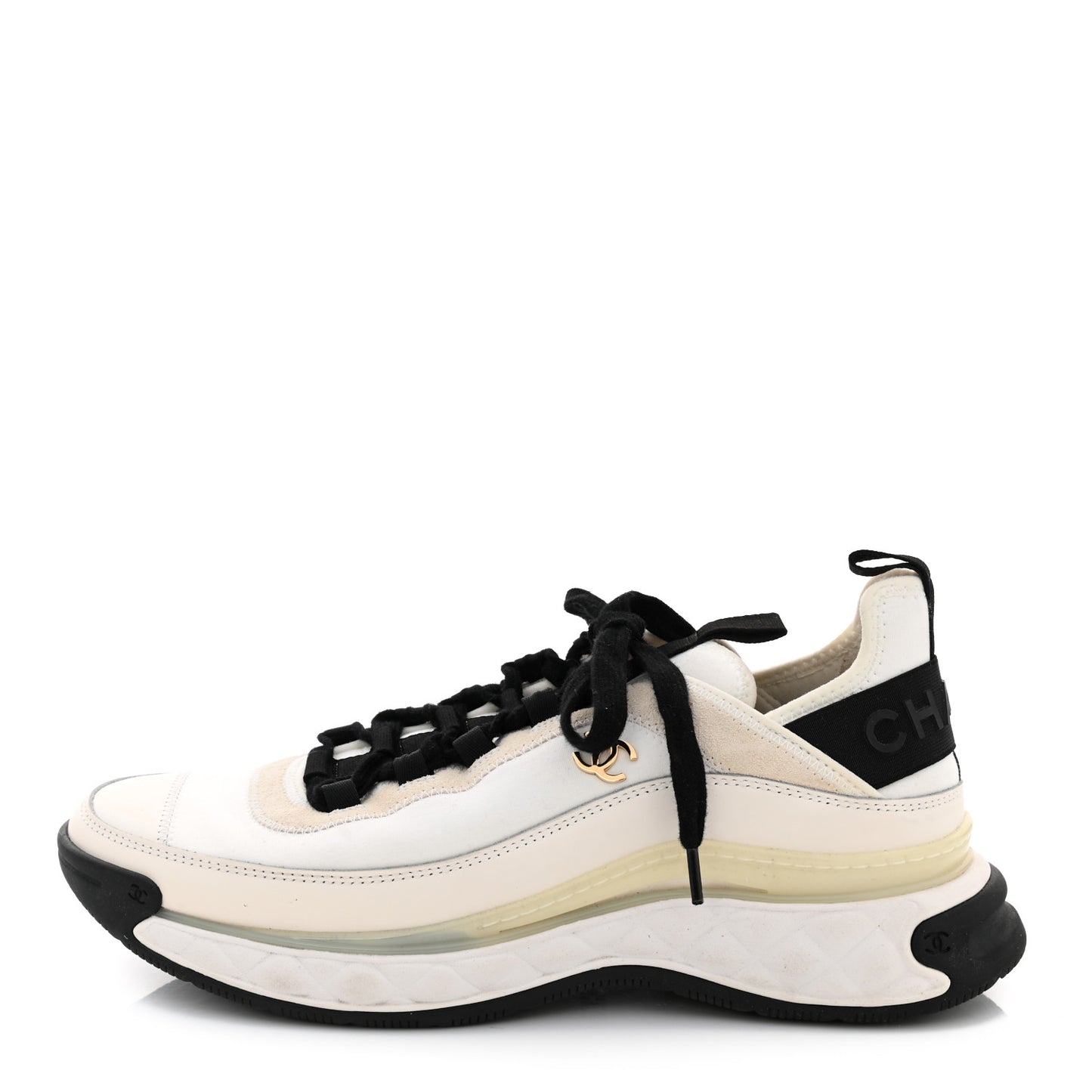 Velvet Calfskin Mixed Fibers CC Sneakers 39.5 Ivory Black