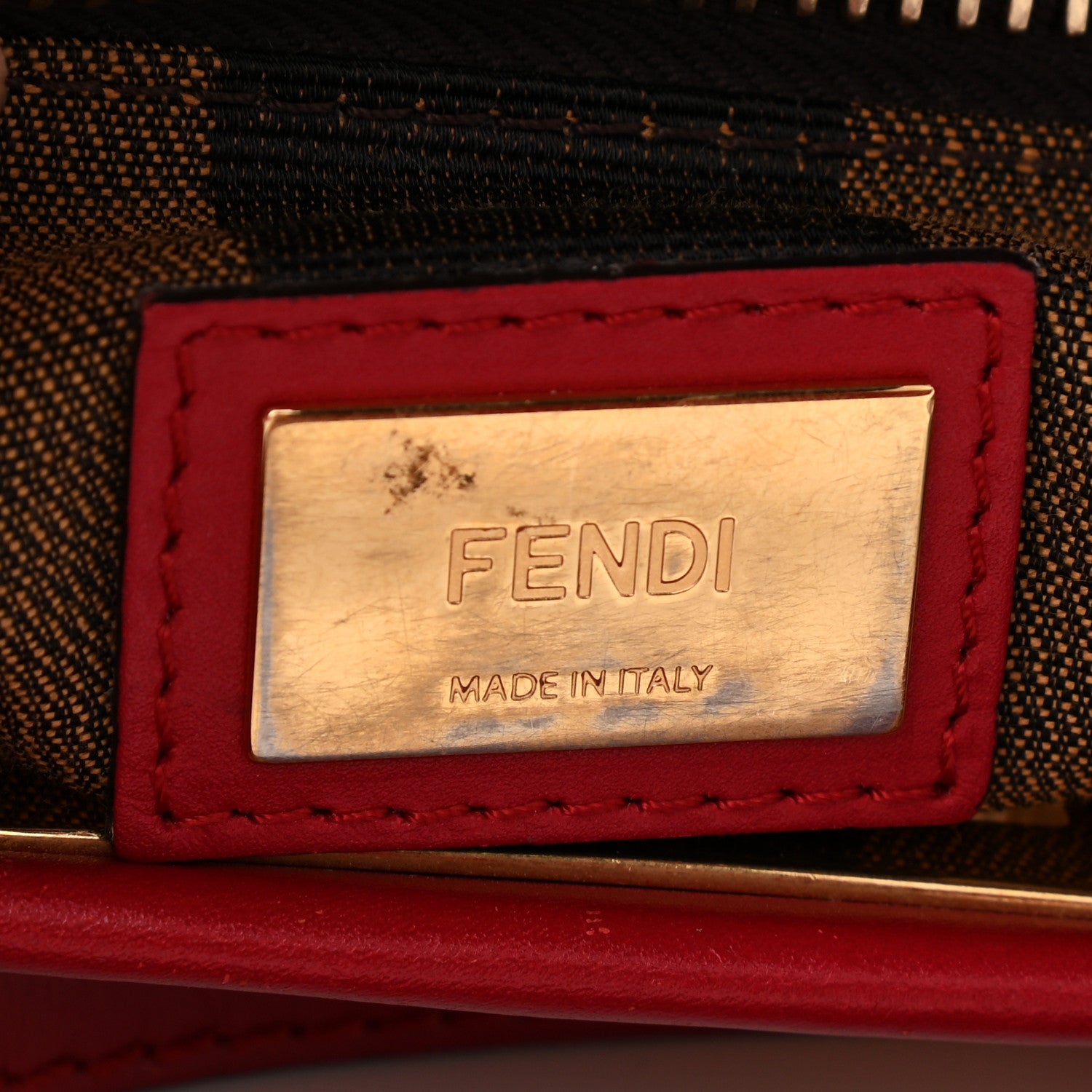 Fendi Vitello Morgan Fabric Jacquard Pequin Medium Peekaboo Iconic Satchel Mattone Tobacco Black 10 of 15