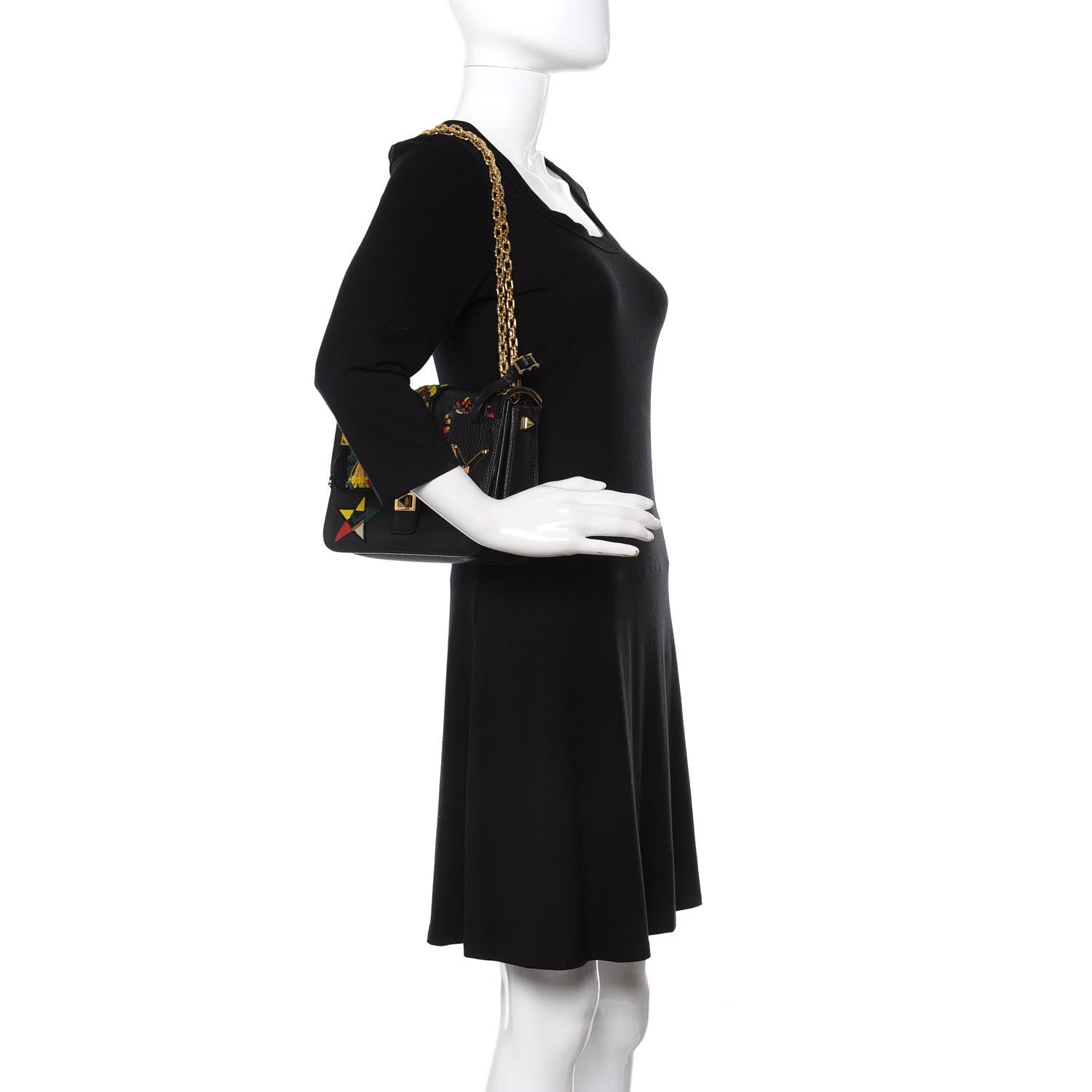 Valentino Garavani Pebbled Calfskin Jamaican Beaded B-Rockstud Shoulder Bag Black 2 of 12