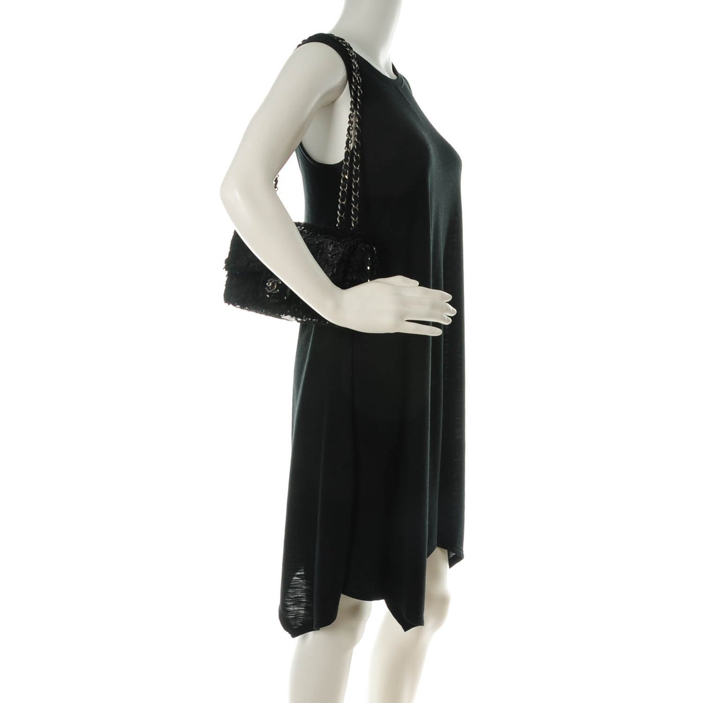 Sequin Embroidered Medium Single Flap Black