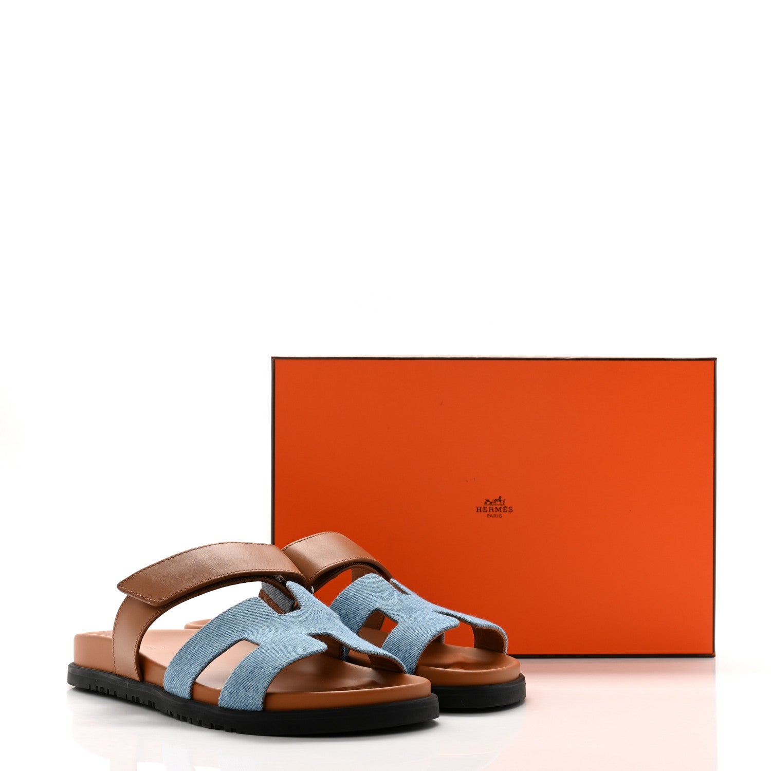 Hermes Denim Calfskin Womens Chypre Sandals 38.5 Bleu Clair Naturel 9 of 9