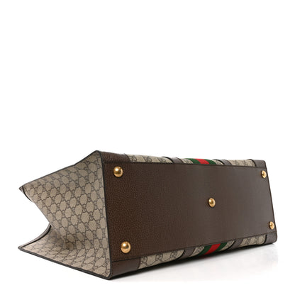 Gucci GG Supreme Monogram Textured Dollar Calfskin Web Large Ophidia Tote Bag Beige Ebony 3 of 9