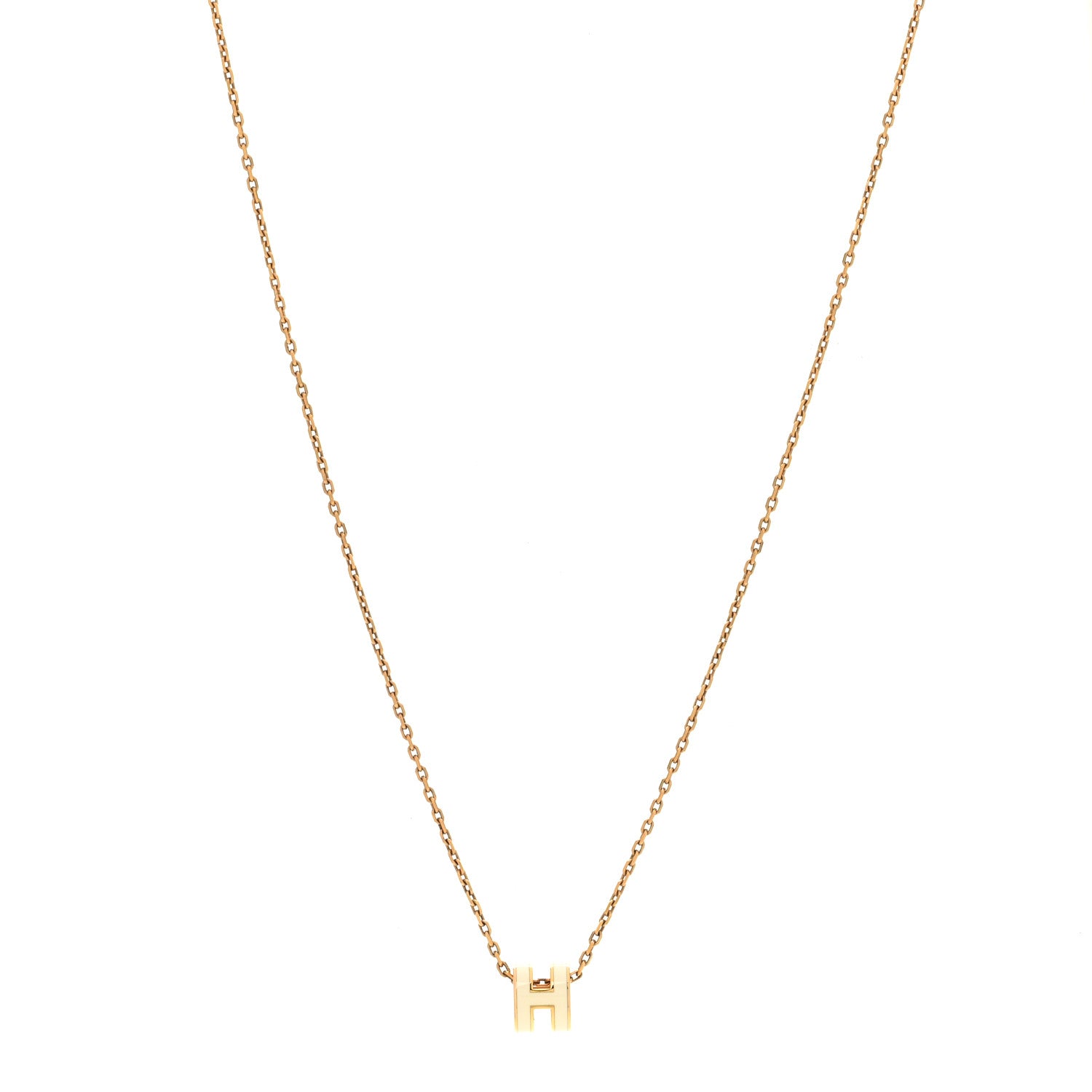 Hermes Lacquered Gold Mini Pop H Pendant Necklace White 1 of 7