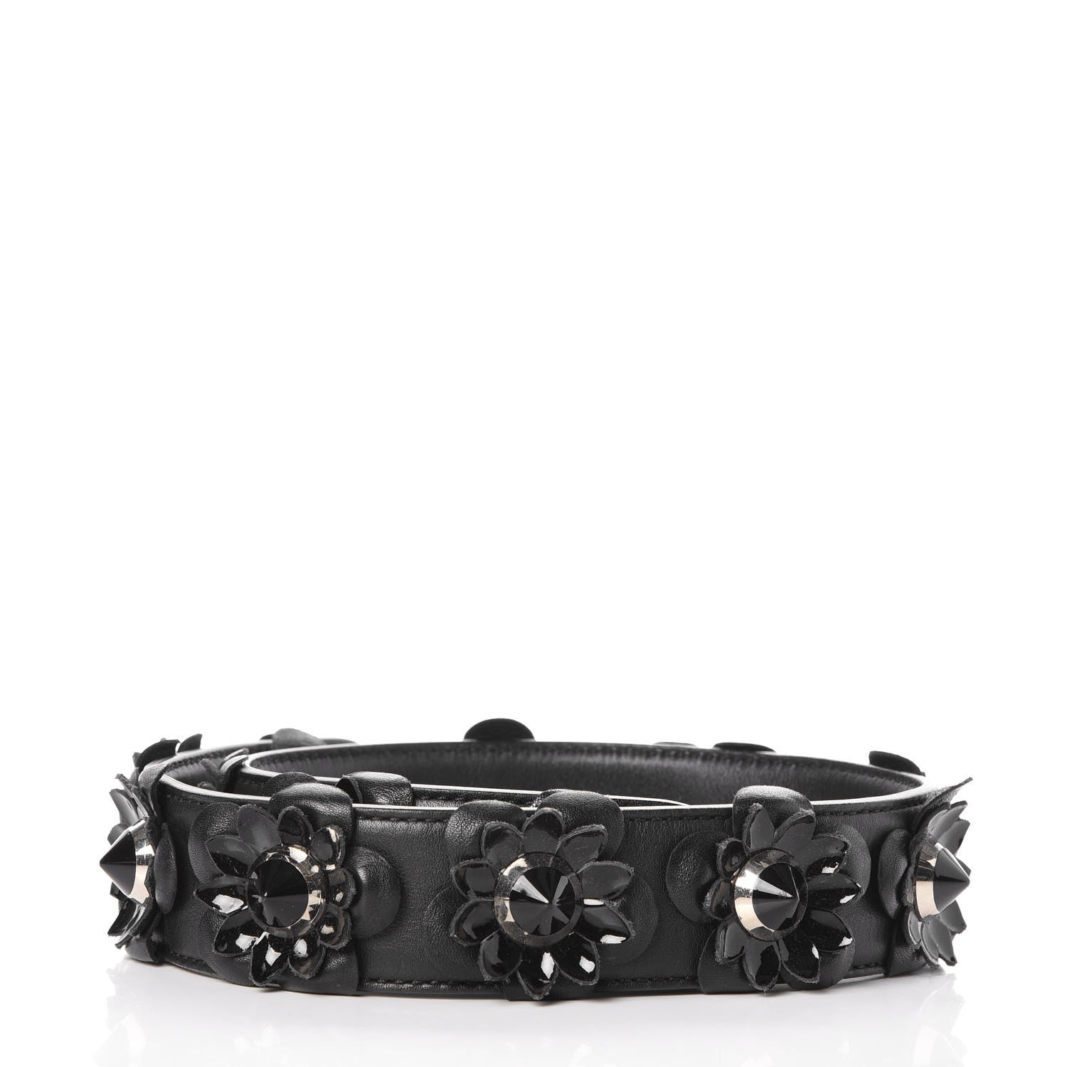 Fendi Vitello Dolce Nappa Patent Flowerland Studded Strap You Black 2 of 4