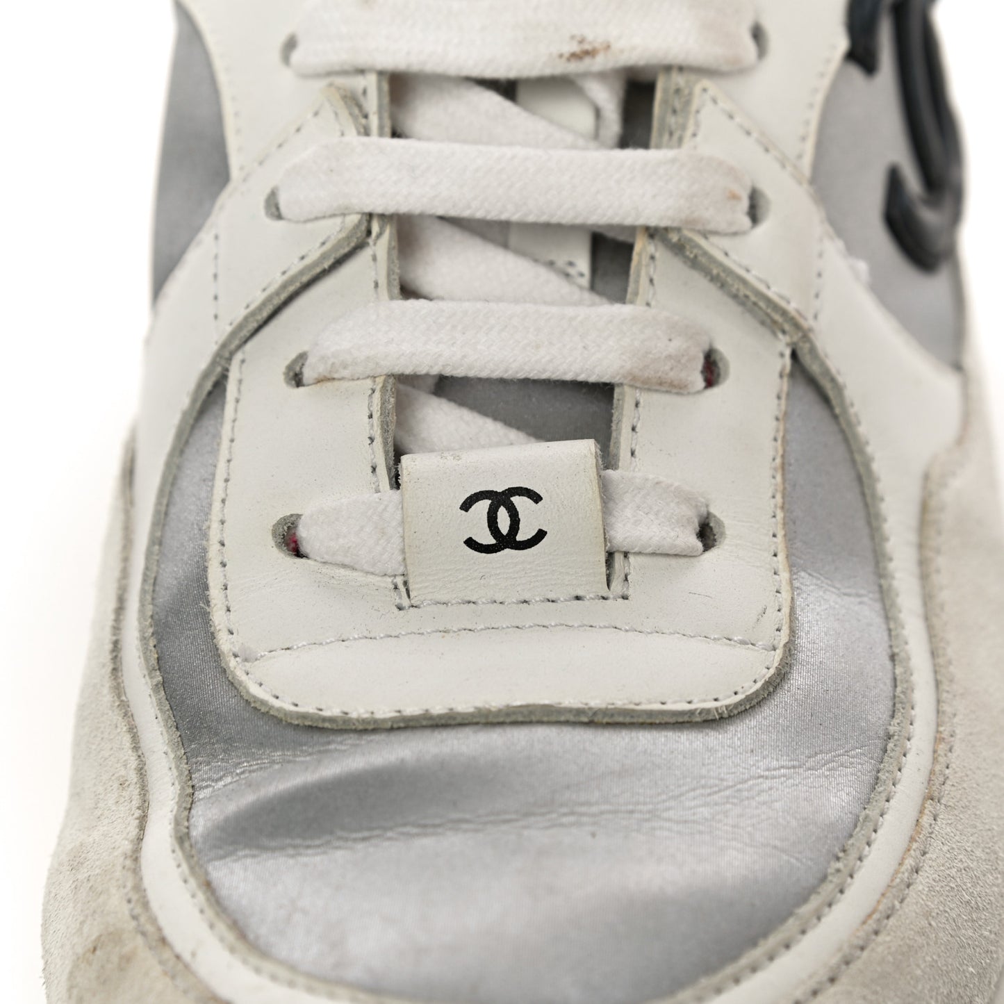 Calfskin Fabric Sneakers 37.5 White Silver Fluo Pink