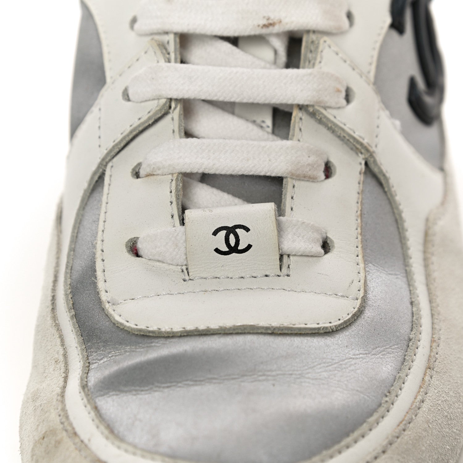 Chanel Calfskin Fabric Sneakers 37.5 White Silver Fluo Pink 15 of 18