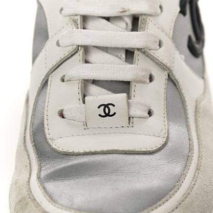Chanel Calfskin Fabric Sneakers 37.5 White Silver Fluo Pink 15 of 18