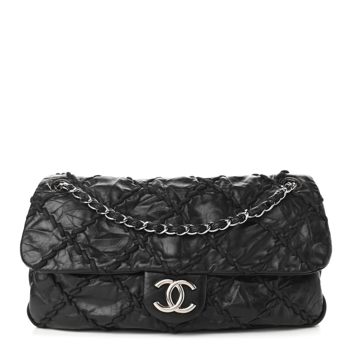 Calfskin Ultra Stitch Oversize Flap Black