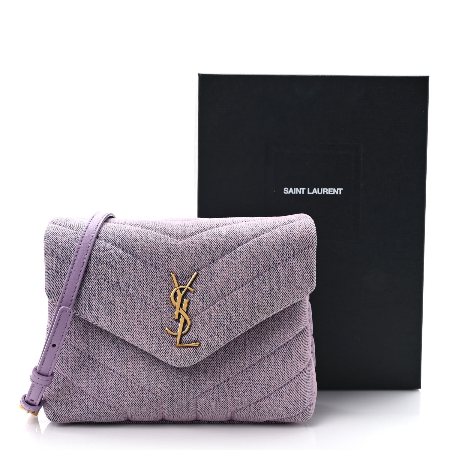 Saint Laurent Denim Y Quilted Monogram Toy Loulou Crossbody Bag Bleached Lilac 9 of 9