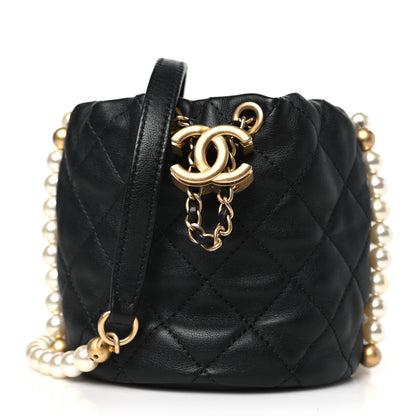 Chanel Calfskin Quilted Pearl Mini About Pearls Drawstring Bucket Bag Black 1 of 9
